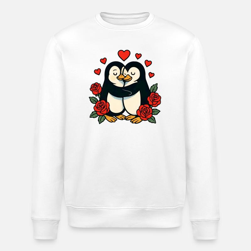 Cuddly penguins with a rose heart - Stanley/Stella ROLLER Unisex Organic Sweatshirt - white