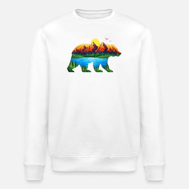 Geometrischer Bergbär Landschaft - Stanley/Stella Unisex Bio-Sweatshirt ROLLER - Weiß