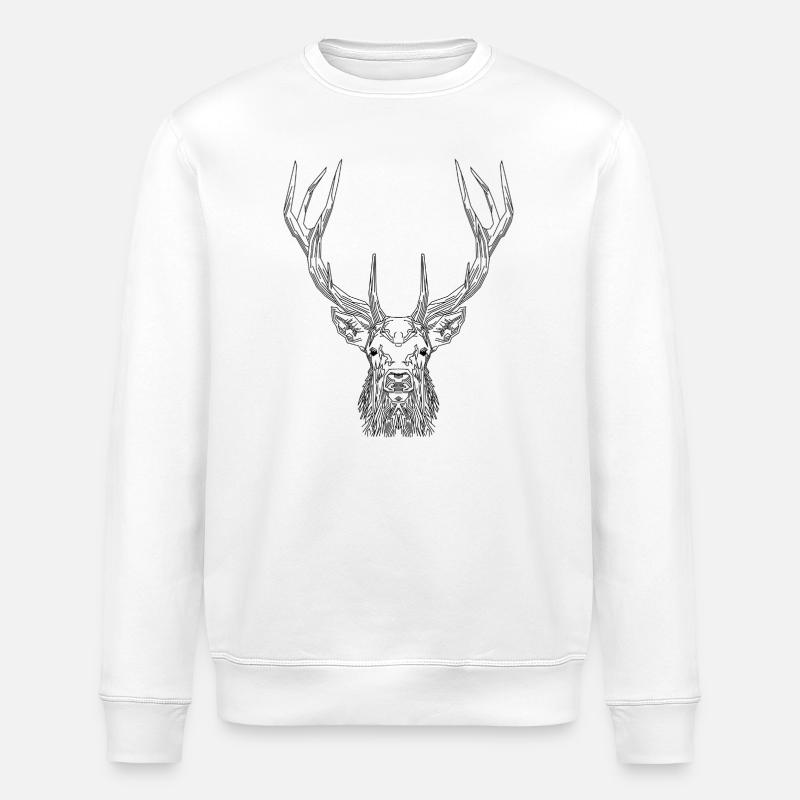 Tech Deer – Geometric Deer in Black - Stanley/Stella ROLLER Unisex Organic Sweatshirt - white