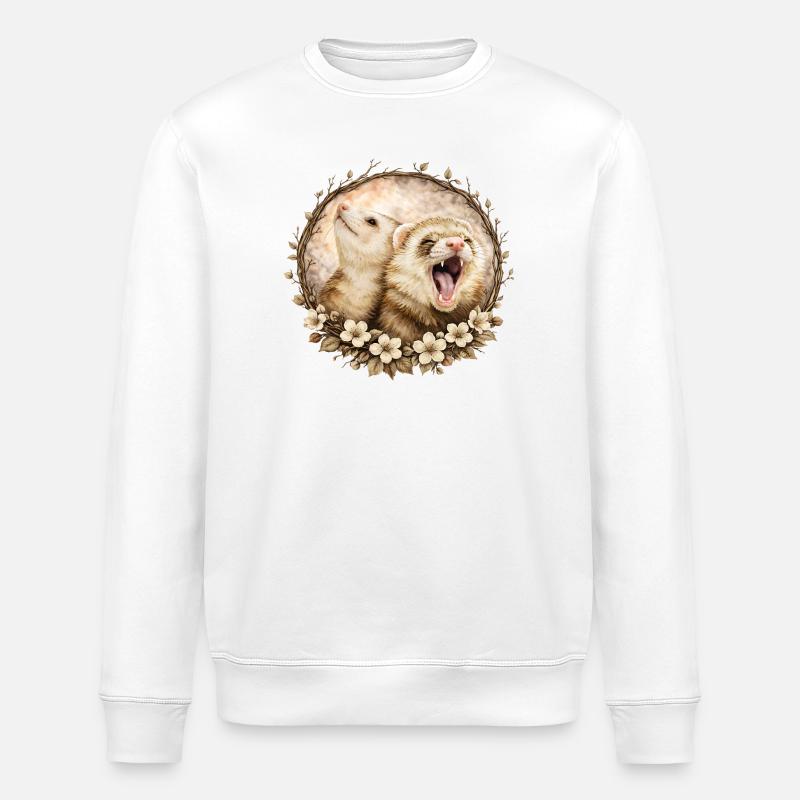 Frettchen im Blumenkreis - Stanley/Stella Unisex Bio-Sweatshirt ROLLER - Weiß