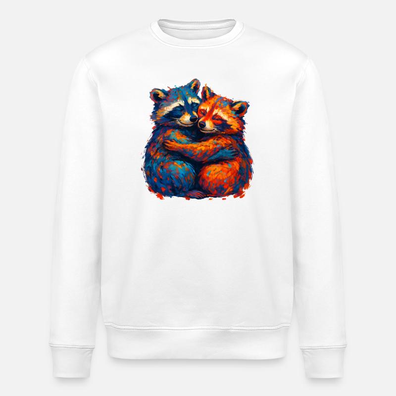 Farbenfrohe Waschbären Umarmung - Stanley/Stella Unisex Bio-Sweatshirt ROLLER - Weiß