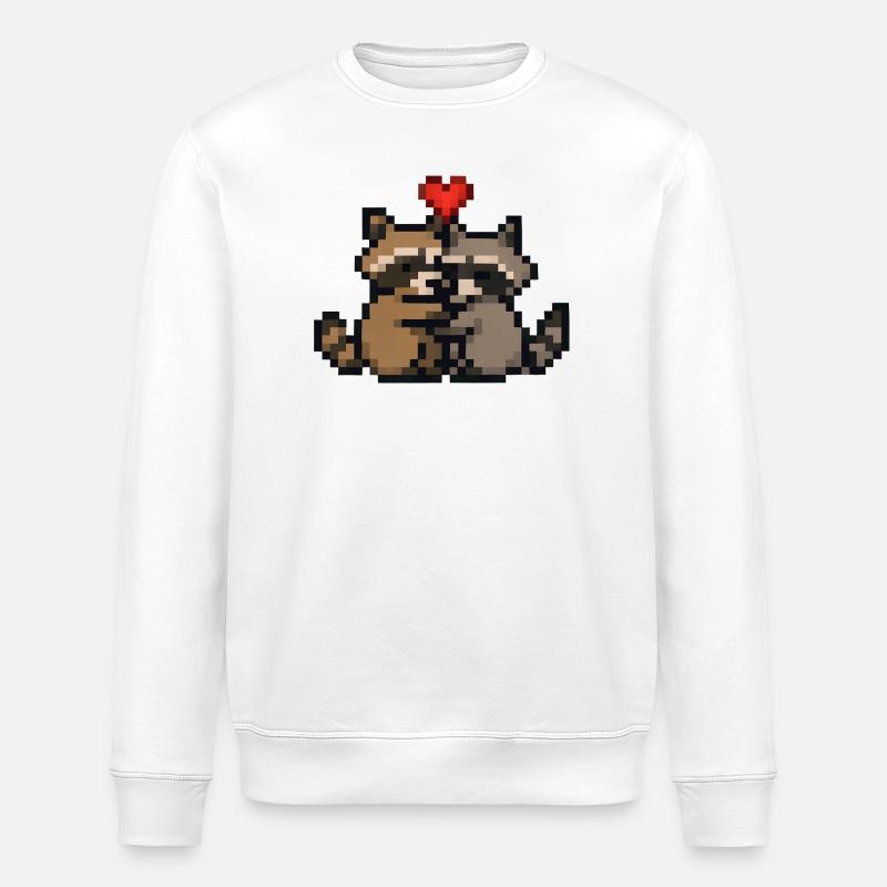 Pixelherz Waschbären Retro Pixelkunst - Stanley/Stella Unisex Bio-Sweatshirt ROLLER - Weiß