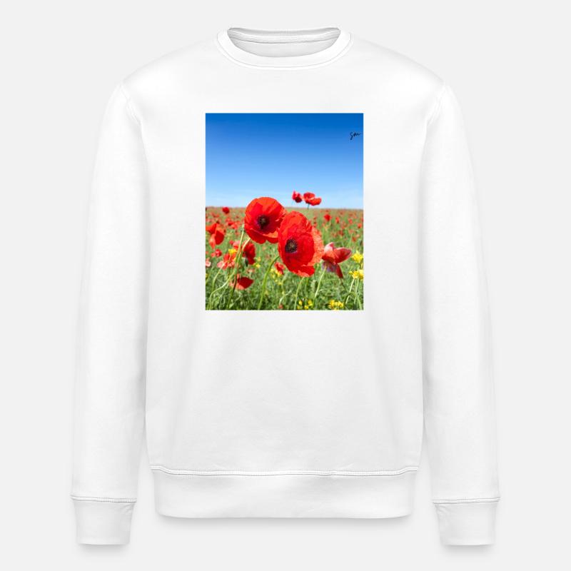 Mohnblumen im blauen Feld - Stanley/Stella Unisex Bio-Sweatshirt ROLLER - Weiß