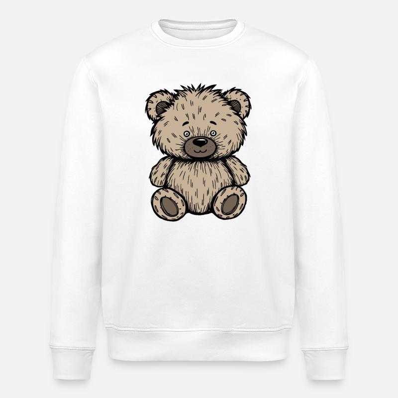 Cute Scruffy Beige Teddy Bear  - Stanley/Stella ROLLER Unisex Organic Sweatshirt - white
