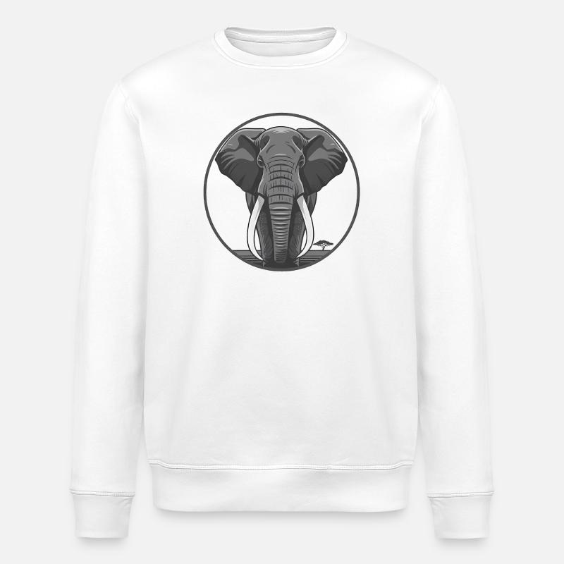Elephant Head Circle Graphic - Stanley/Stella ROLLER Unisex Organic Sweatshirt - white