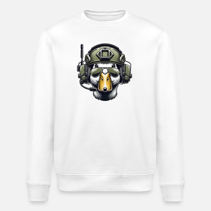 Tactical Duck with Headset - Stanley/Stella ROLLER Unisex Organic Sweatshirt - white