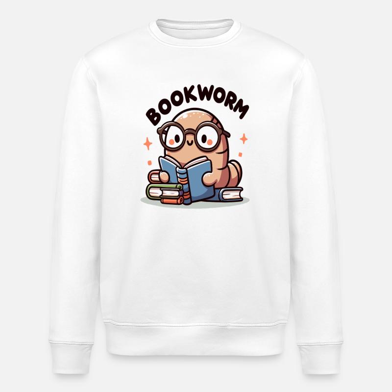 Spectacle bookworm while reading - Stanley/Stella ROLLER Unisex Organic Sweatshirt - white