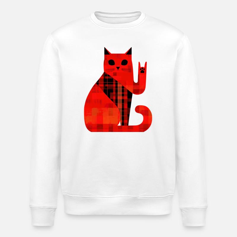 Rote Katze Karo Muster Modern - Stanley/Stella Unisex Bio-Sweatshirt ROLLER - Weiß
