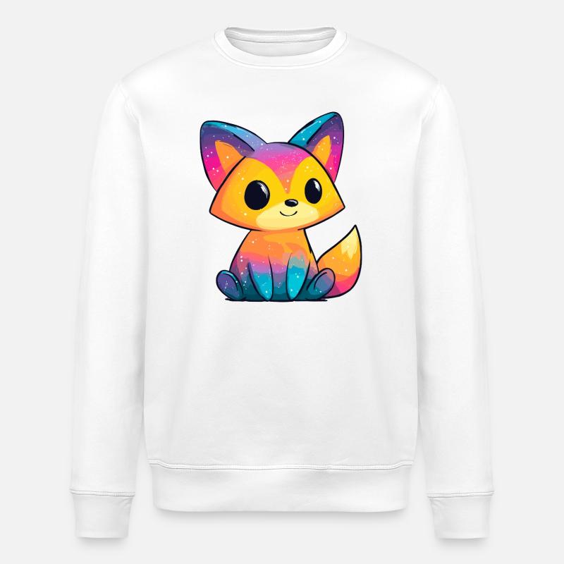 Rainbow Fox Cartoon - Stanley/Stella ROLLER Unisex Organic Sweatshirt - white