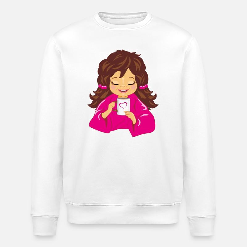 Smiling_girl_is_drinking_coffee - Stanley/Stella Unisex Bio-Sweatshirt ROLLER - Weiß