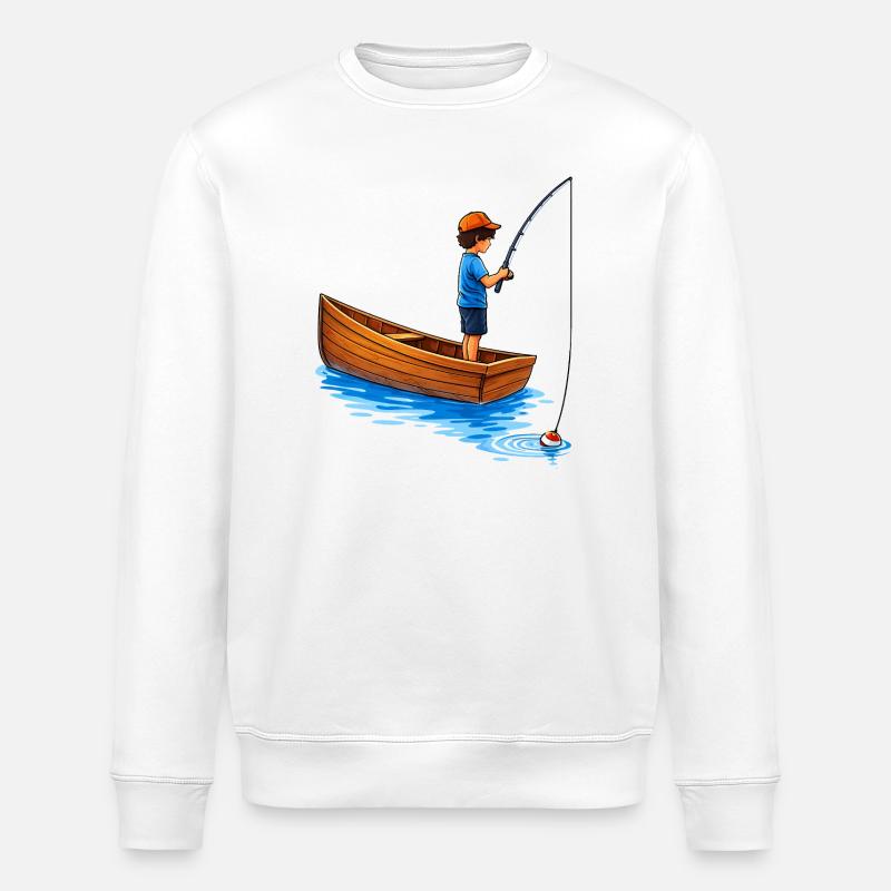 Junge beim Angeln im Boot Illustration  - Stanley/Stella Unisex Bio-Sweatshirt ROLLER - Weiß