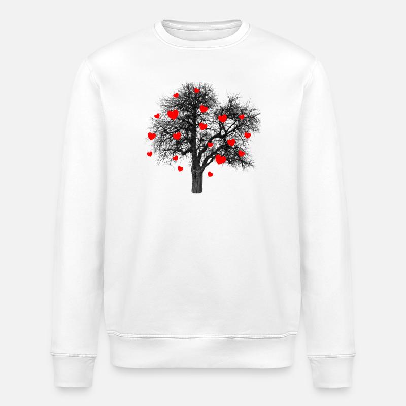 Rote Herzen Baum mit Herzen - Stanley/Stella Unisex Bio-Sweatshirt ROLLER - Weiß