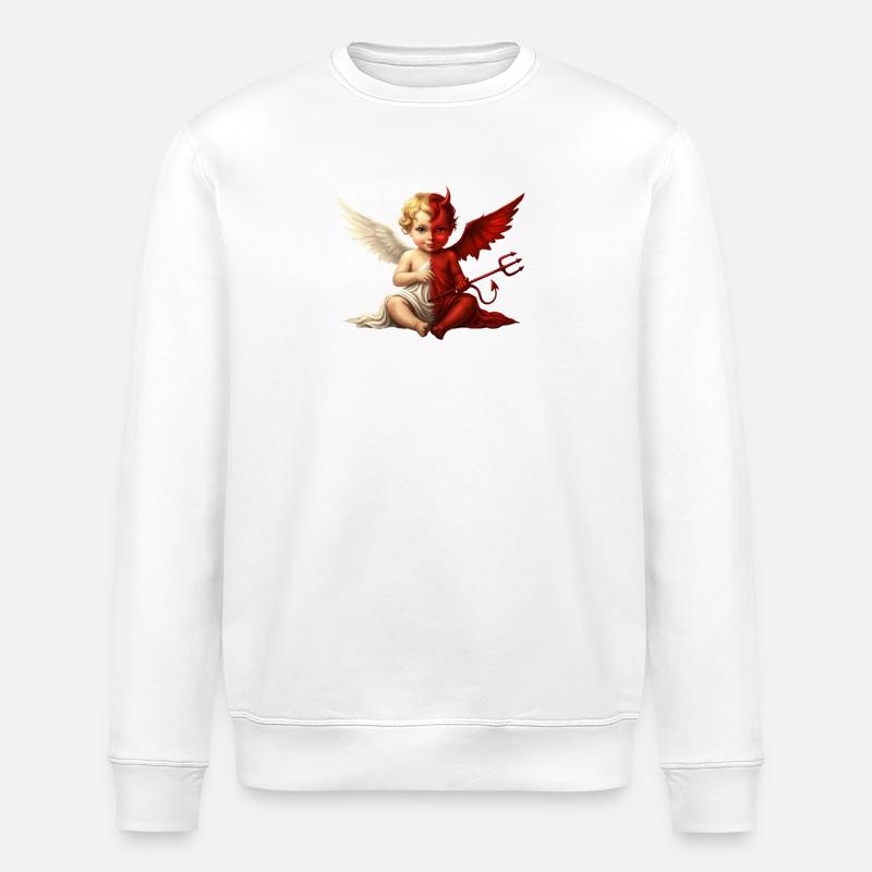 Dual Angel Devil Cherub - Stanley/Stella ROLLER Unisex Organic Sweatshirt - white