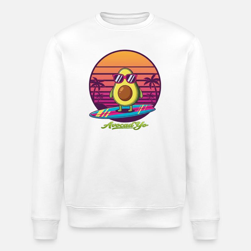 Avocado-Surf vor Retro-Sunset - Stanley/Stella Unisex Bio-Sweatshirt ROLLER - Weiß