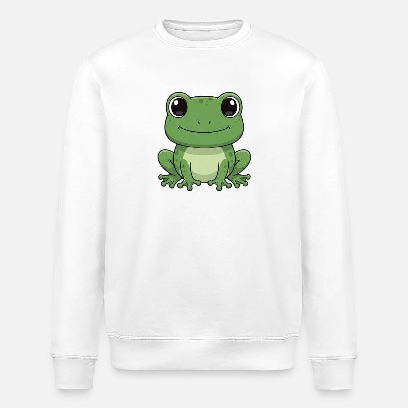 Dessin animé Grenouille Heureuse Vert - Sweat bio ROLLER Stanley/Stella Unisexe - blanc