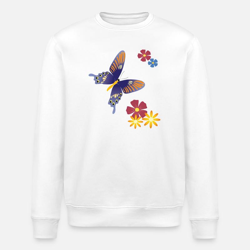 Papillon avec des fleurs - Sweat bio ROLLER Stanley/Stella Unisexe - blanc
