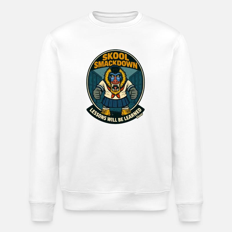 School Smackdown Primates Monkey Mandrill - Stanley/Stella ROLLER Unisex Organic Sweatshirt - white