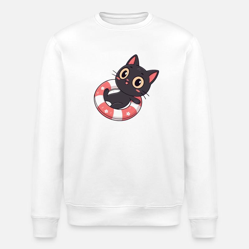 Chat noir sur bouée fleurs - Sweat bio ROLLER Stanley/Stella Unisexe - blanc