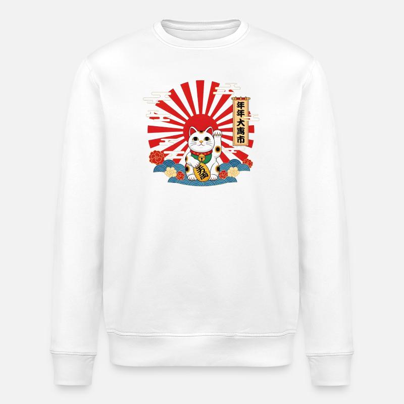 Lucky Cat Retro japonais Maneki-Neko - japonais - Sweat bio ROLLER Stanley/Stella Unisexe - blanc