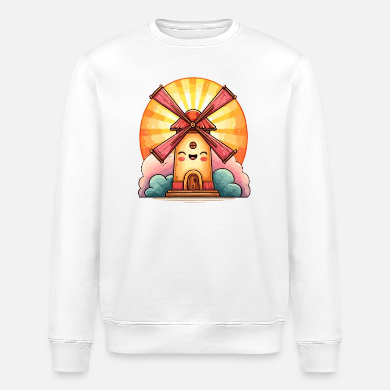 Sonnenwindmühle Lachendes Haus - Stanley/Stella Unisex Bio-Sweatshirt ROLLER - Weiß
