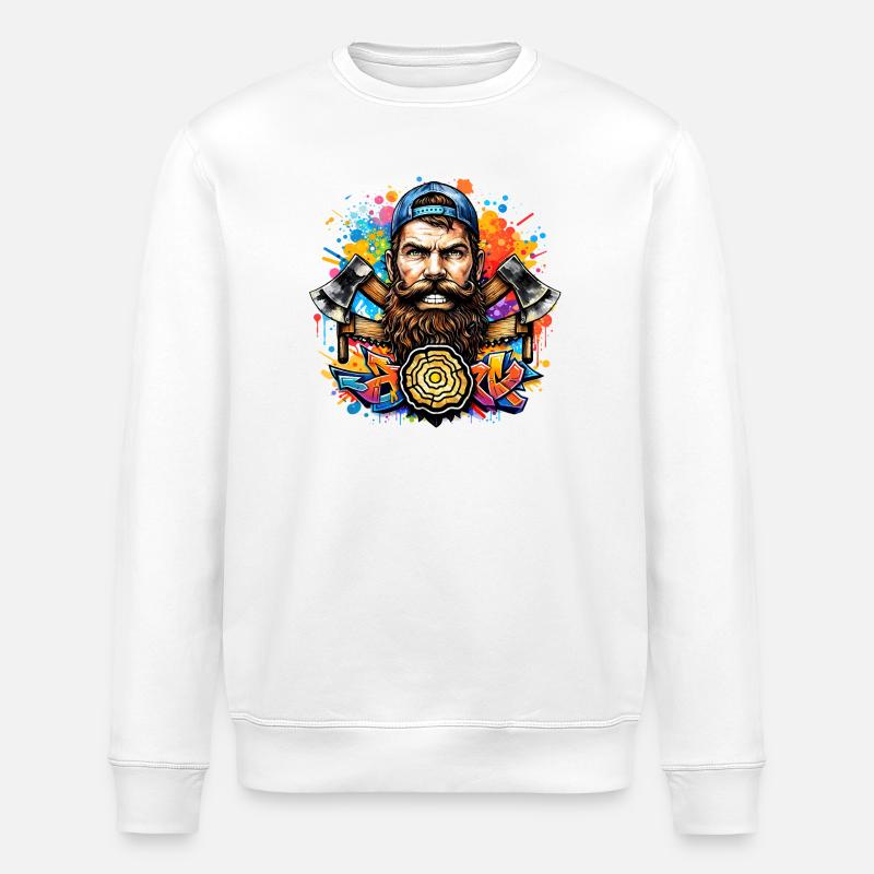 Graffiti lumberjack with double axe - Stanley/Stella ROLLER Unisex Organic Sweatshirt - white