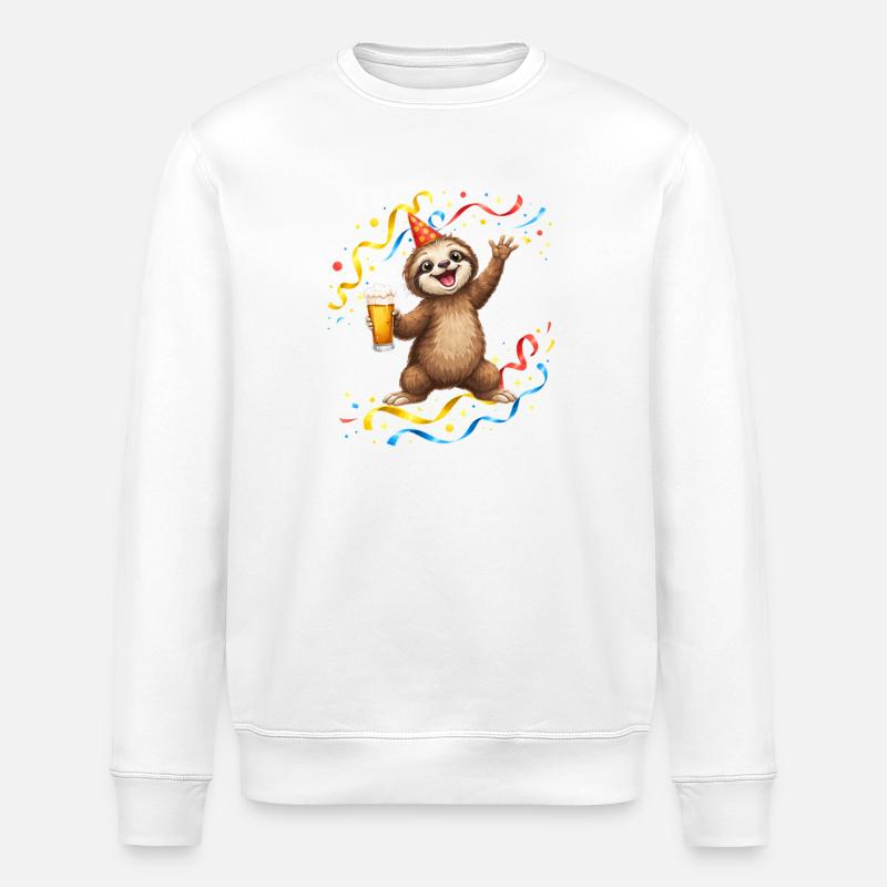 Faultier Party Feier mit Bier - Stanley/Stella Unisex Bio-Sweatshirt ROLLER - Weiß