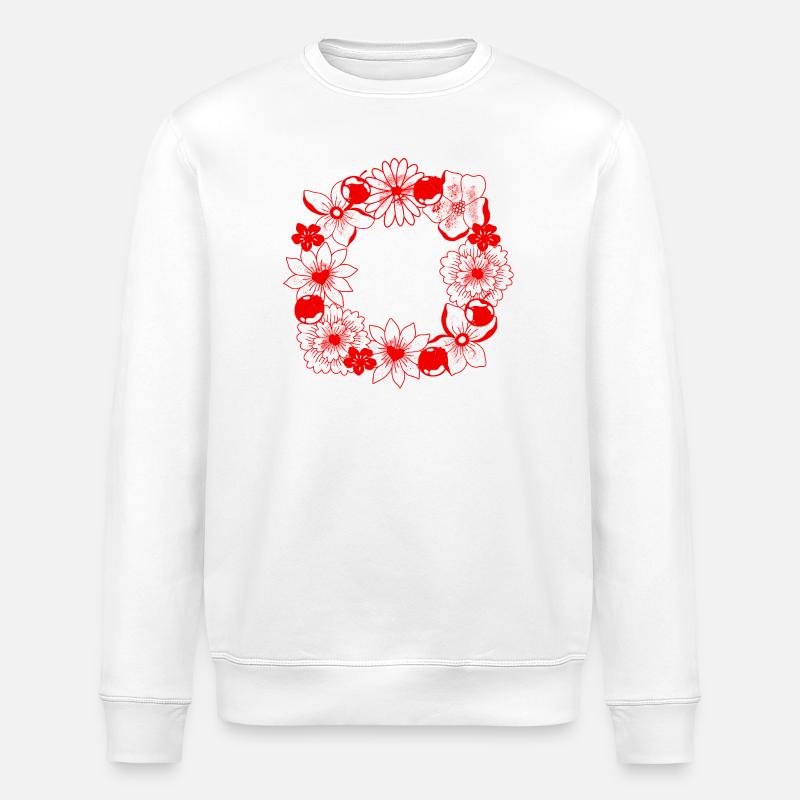 Red flower circle frame - Stanley/Stella ROLLER Unisex Organic Sweatshirt - white