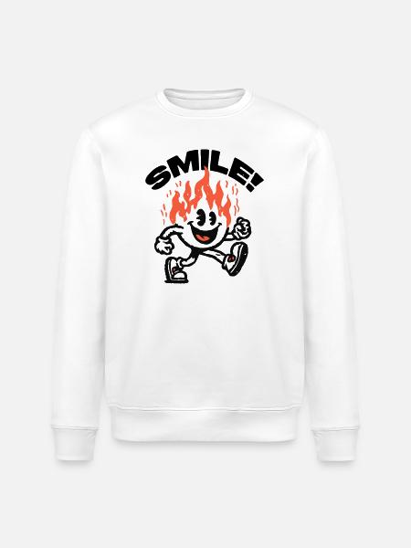 Smile! Fiery Friend Smiley - Stanley/Stella ROLLER Unisex Organic Sweatshirt - white