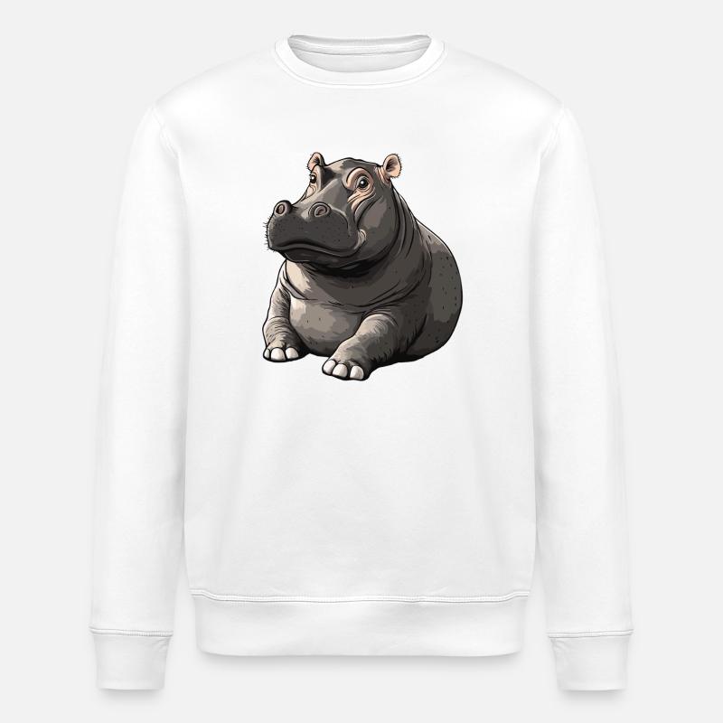 Stiller Hippo Cartoonstil - Stanley/Stella Unisex Bio-Sweatshirt ROLLER - Weiß