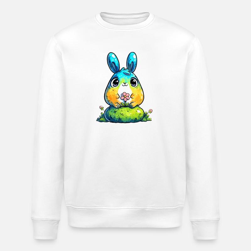 Lapin aquarelle avec fleur - Sweat bio ROLLER Stanley/Stella Unisexe - blanc