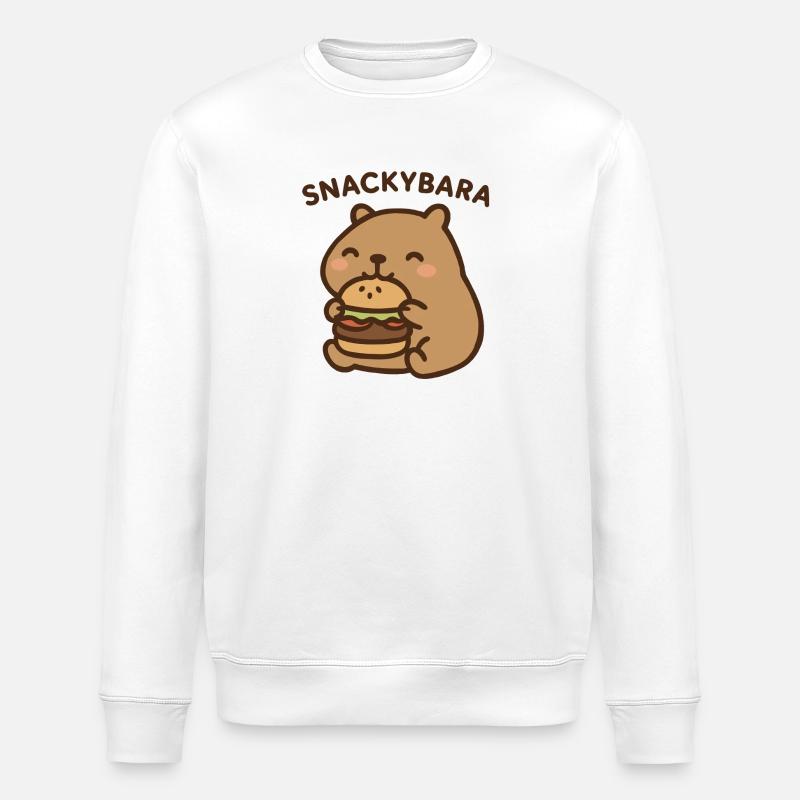Snackybara – Capybara mit Burger - Stanley/Stella Unisex Bio-Sweatshirt ROLLER - Weiß