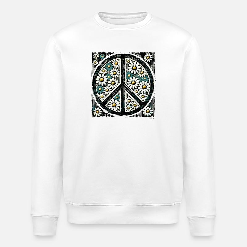 Daisy Peace Floral Emblem - Stanley/Stella ROLLER Unisex Organic Sweatshirt - white