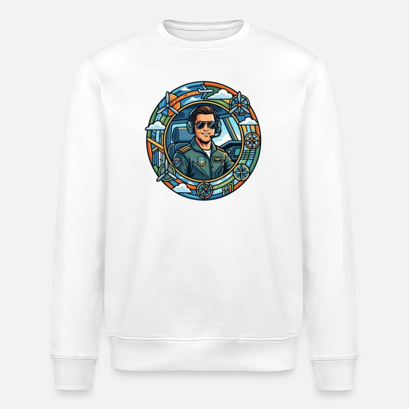 Comic-Pilot im Cockpit Rundflug - Stanley/Stella Unisex Bio-Sweatshirt ROLLER - Weiß