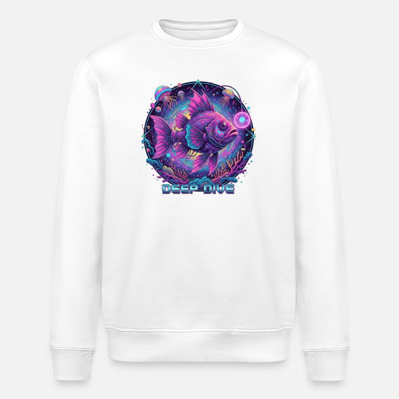 Deep Dive Neon Fish Underwater - Stanley/Stella ROLLER Unisex Organic Sweatshirt - white