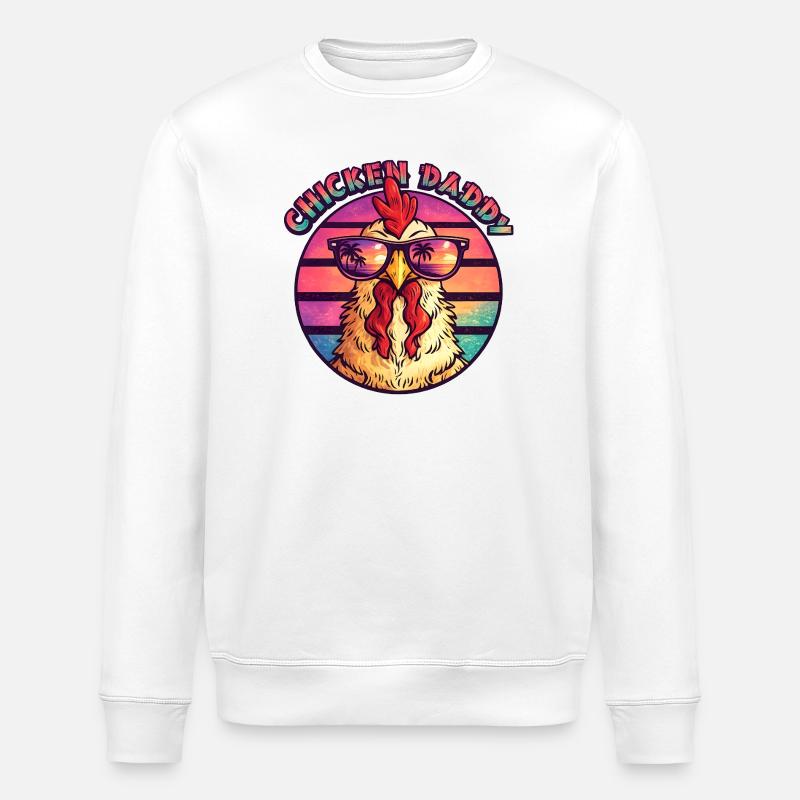Chicken Daddy Retro Rooster Sunglasses Design - Stanley/Stella ROLLER Unisex Organic Sweatshirt - white