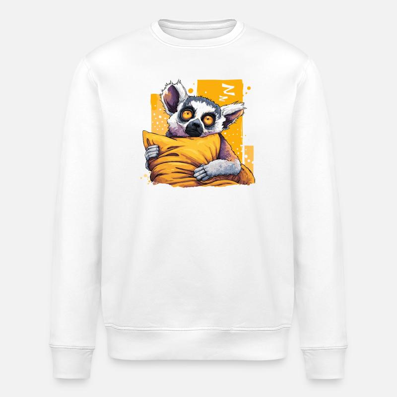 Lemur Kuschelheld Neonaugen - Stanley/Stella Unisex Bio-Sweatshirt ROLLER - Weiß