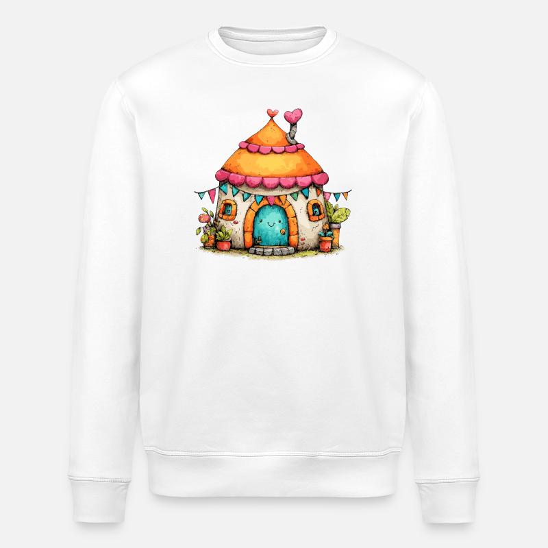 Pilzhäuschen mit Girlanden - Stanley/Stella Unisex Bio-Sweatshirt ROLLER - Weiß