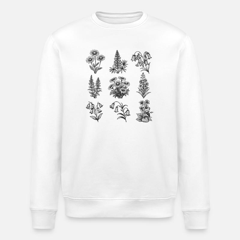 Night Blossom Botanical Pattern - Stanley/Stella ROLLER Unisex Organic Sweatshirt - white
