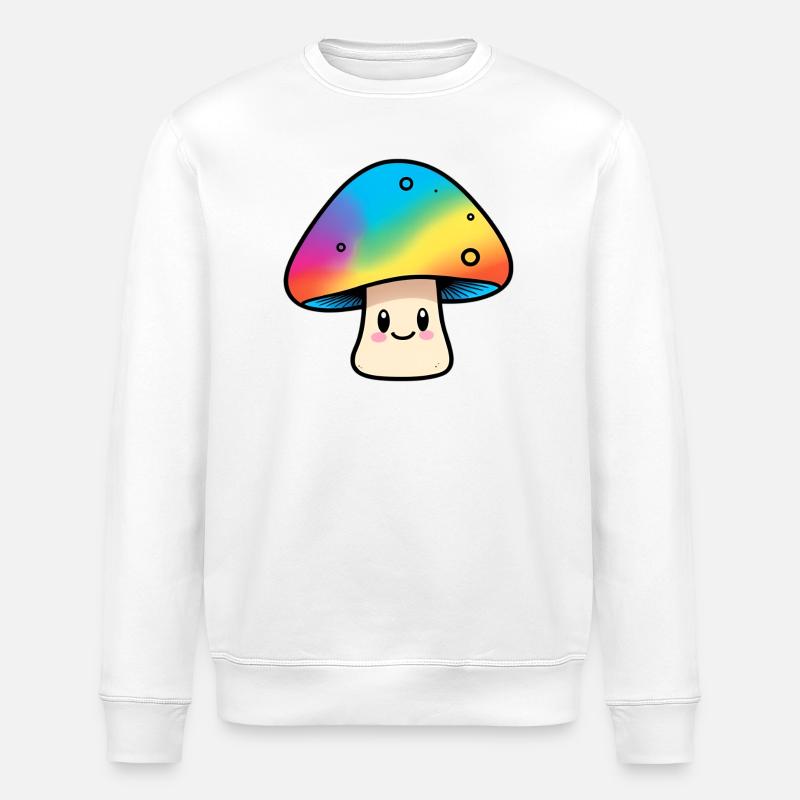 Kawaii Rainbow Mushroom Design - Stanley/Stella ROLLER Unisex Organic Sweatshirt - white