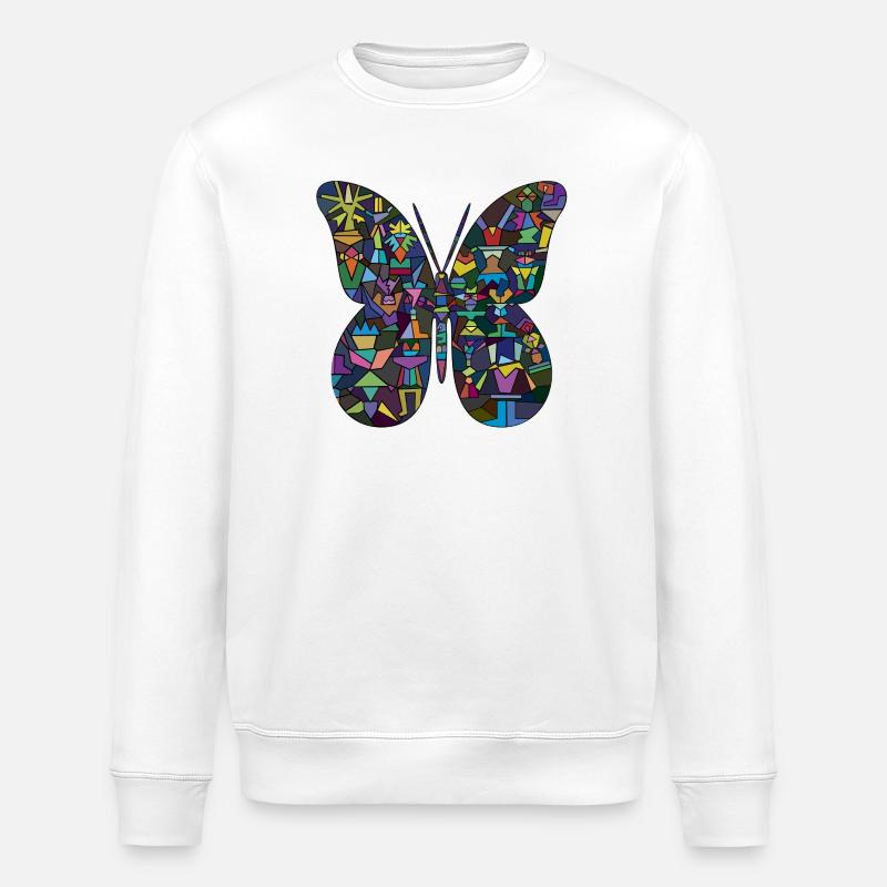 Bunter Mosaik-Schmetterling - Stanley/Stella Unisex Bio-Sweatshirt ROLLER - Weiß