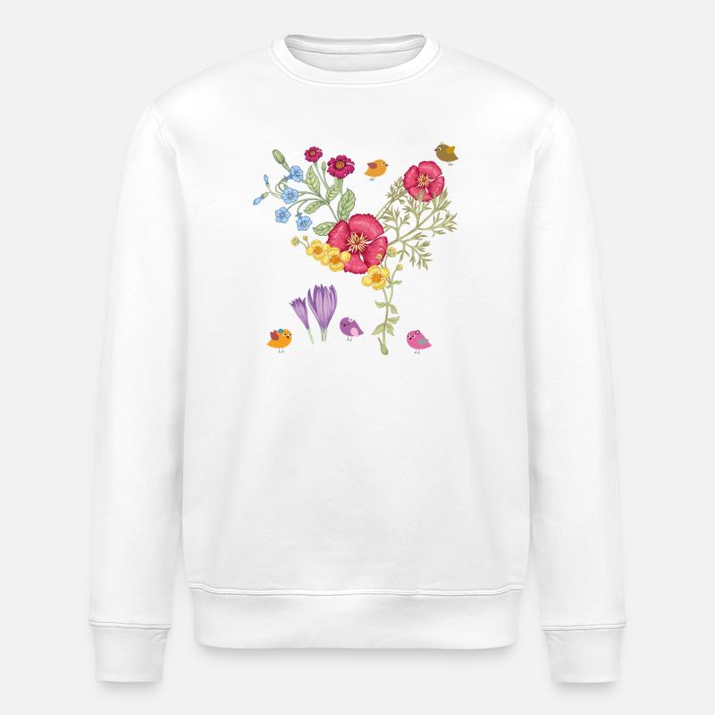 Bouquet de fleurs avec des oiseaux - Sweat bio ROLLER Stanley/Stella Unisexe - blanc
