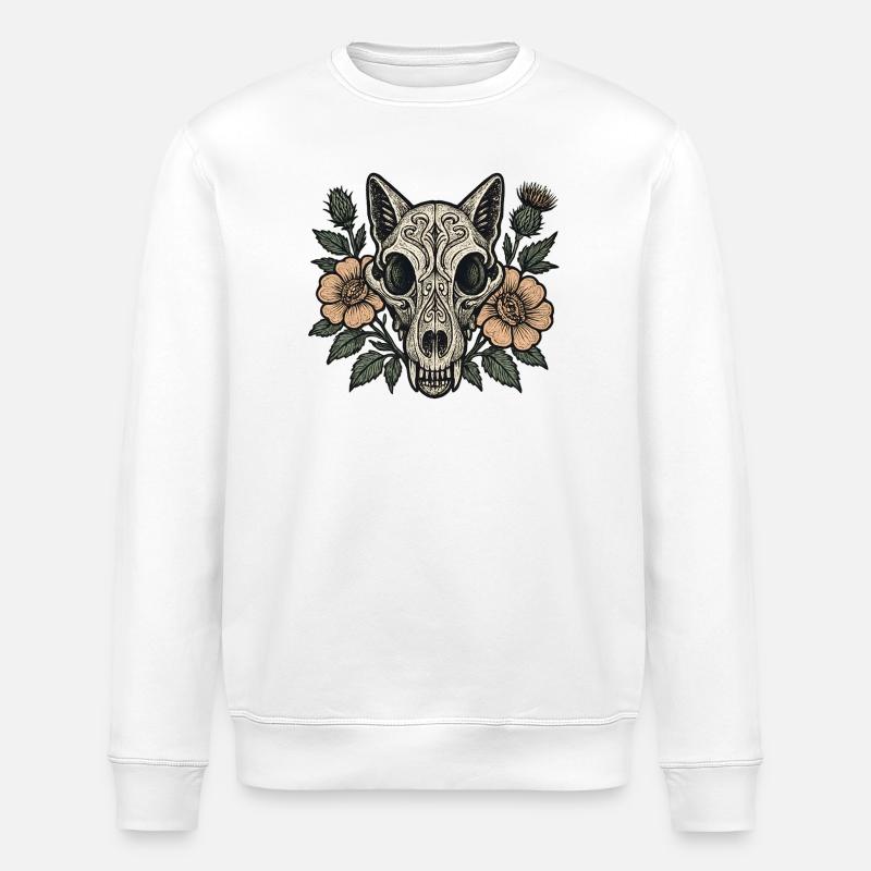 Blossoms Skull Fox - Stanley/Stella ROLLER Unisex Organic Sweatshirt - white