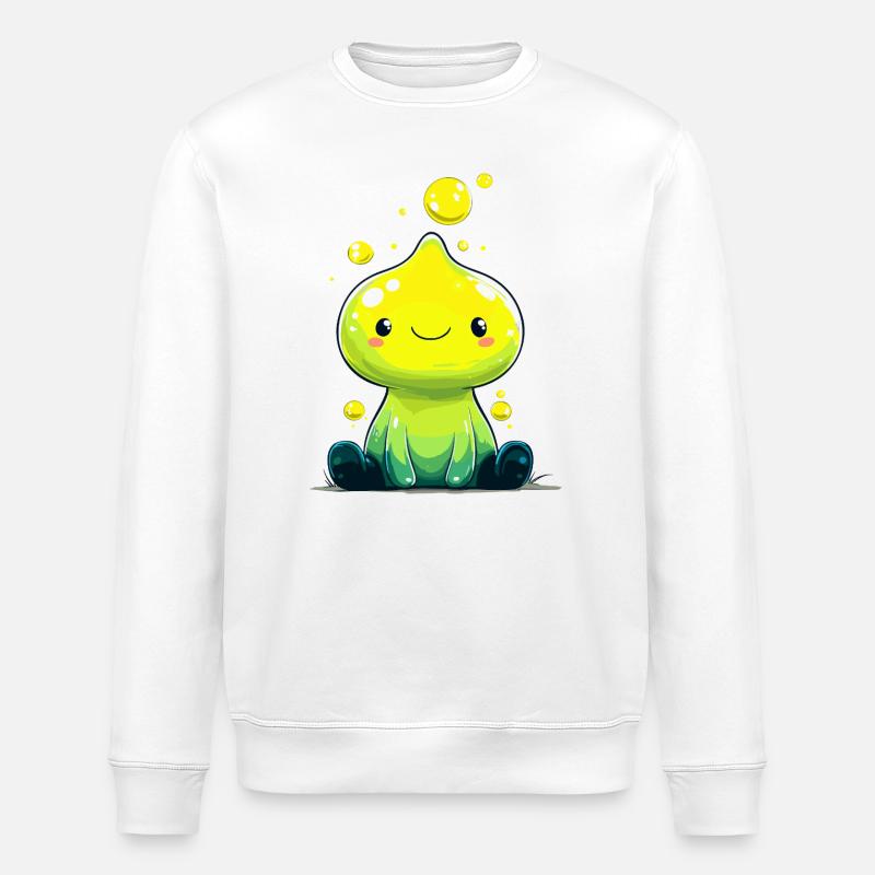 Kleiner Neon-Slime mit Lächeln - Stanley/Stella Unisex Bio-Sweatshirt ROLLER - Weiß