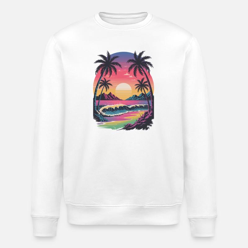 Plage Retro Tropicale Sunset Surfer - Sweat bio ROLLER Stanley/Stella Unisexe - blanc