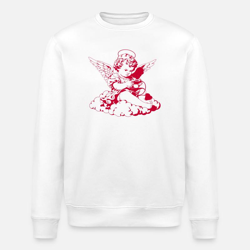 Gaming Angel – Cherub with Controller - Stanley/Stella ROLLER Unisex Organic Sweatshirt - white