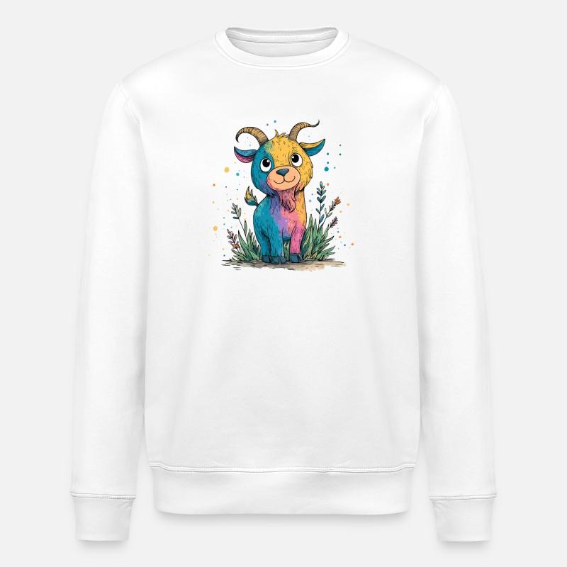Regenbogenziege im Farbenzauber - Stanley/Stella Unisex Bio-Sweatshirt ROLLER - Weiß