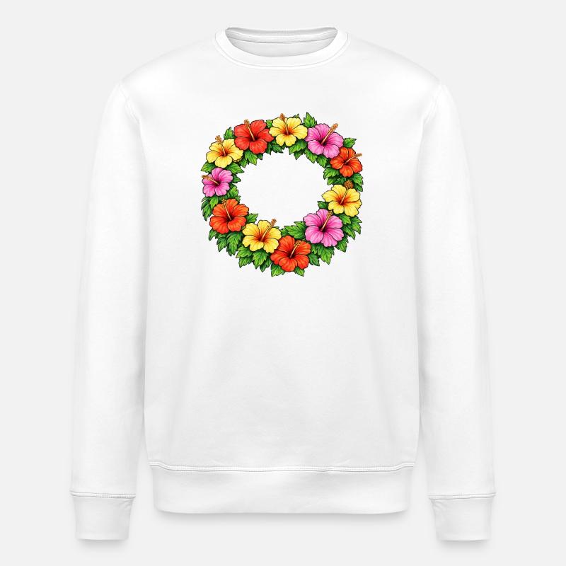 Bunter Hibiskus-Blütenring - Stanley/Stella Unisex Bio-Sweatshirt ROLLER - Weiß