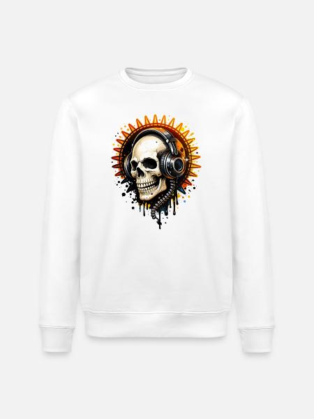 Skull with headphones illustration - Stanley/Stella ROLLER Unisex Organic Sweatshirt - white