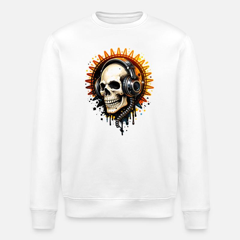 Skull with headphones illustration - Stanley/Stella ROLLER Unisex Organic Sweatshirt - white
