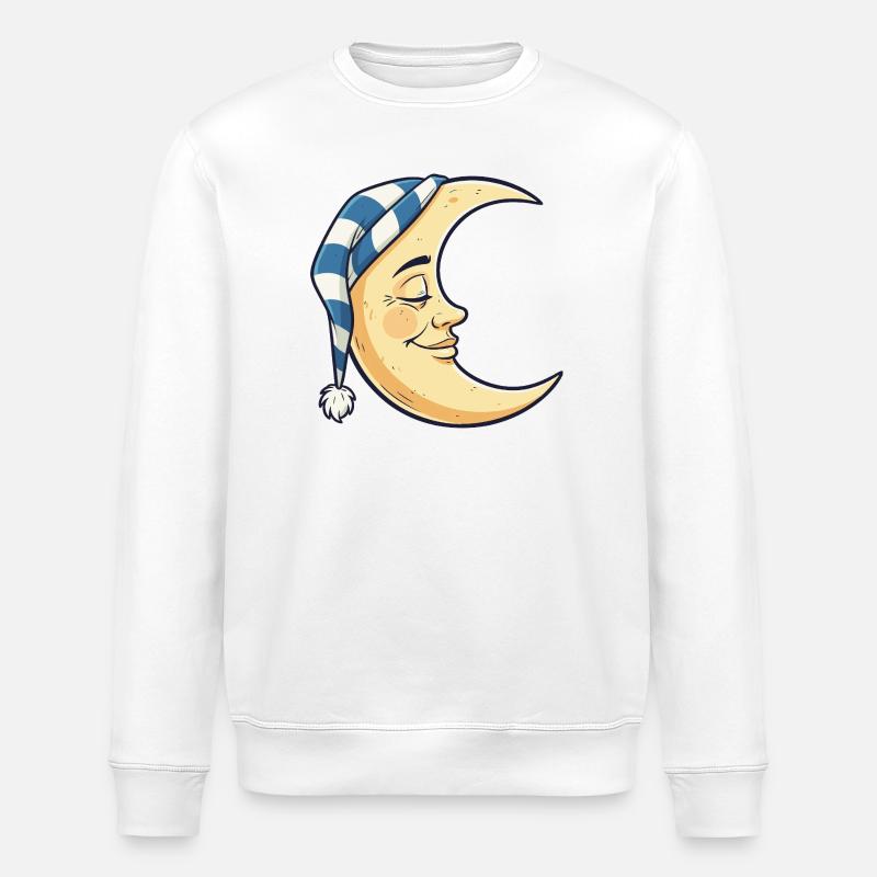 Dessin animé Lune avec Sleepy Cap - Sweat bio ROLLER Stanley/Stella Unisexe - blanc